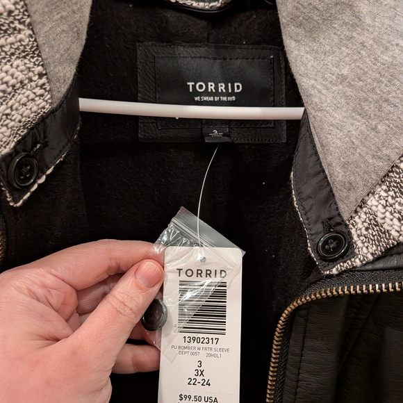 Torrid Black Leather Jacket with Gray Knit Sleeves - Picture 2 of 3